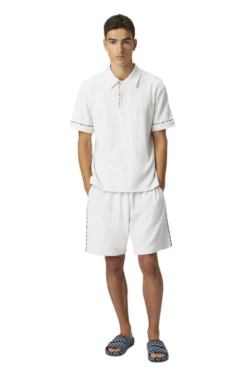 Zig Zag Cotton Terry Polo Shirt With Contrasting Piping