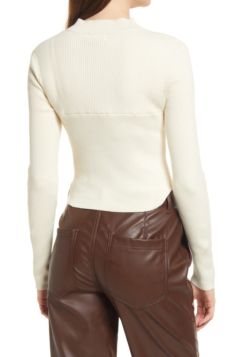 Cutout Detail Cotton Blend Corset Sweater, Alternate, color, IVORY DOVE