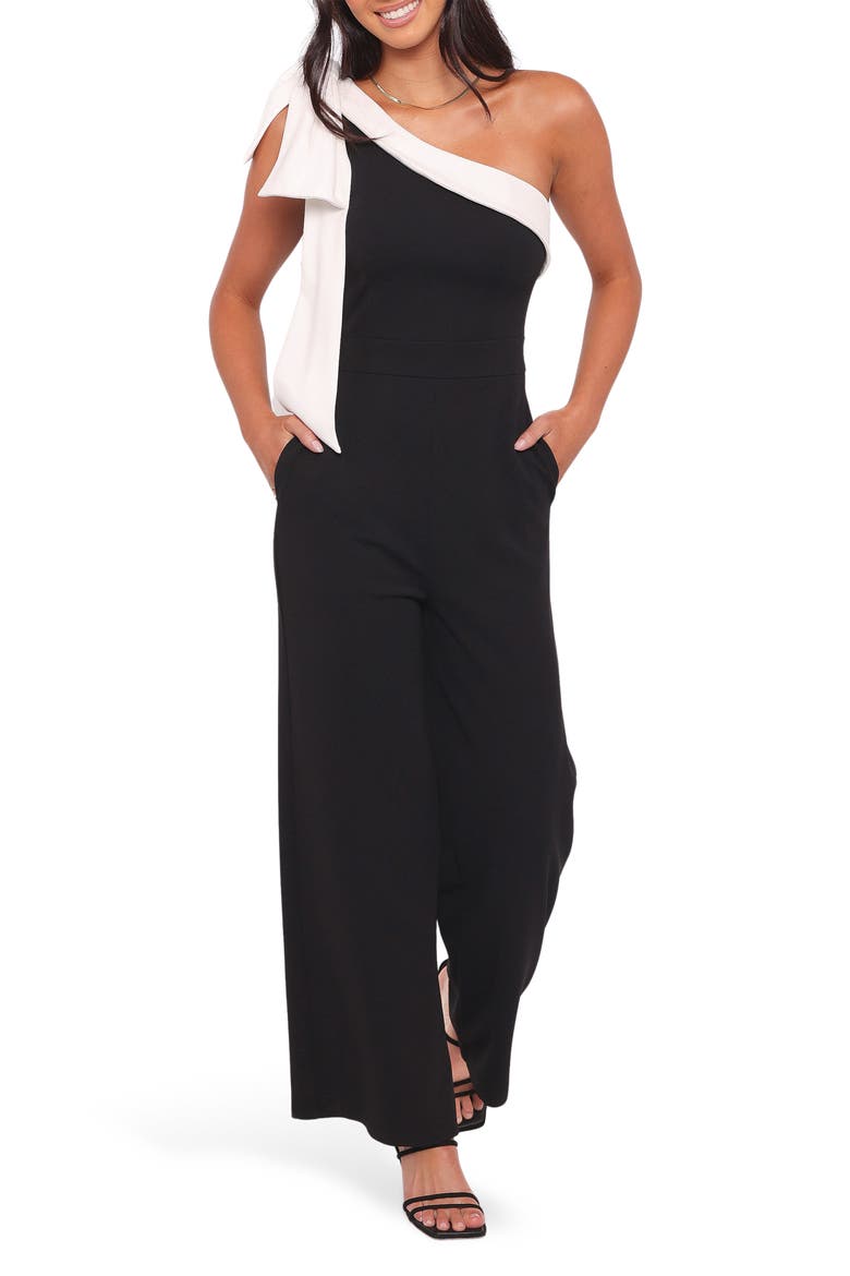 Pearla One-Shoulder Wide Leg Jumpsuit, Main, color, BLACK