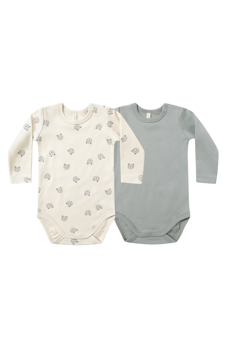 QUINCY MAE Bear & Stripe Assorted 2-Pack Organic Cotton Jersey Bodysuits, Main, color, Natural-Blue