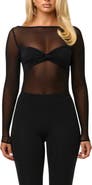 Naked Wardrobe Long Sleeve Mesh Bodysuit