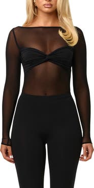 Naked Wardrobe Long Sleeve Mesh Bodysuit