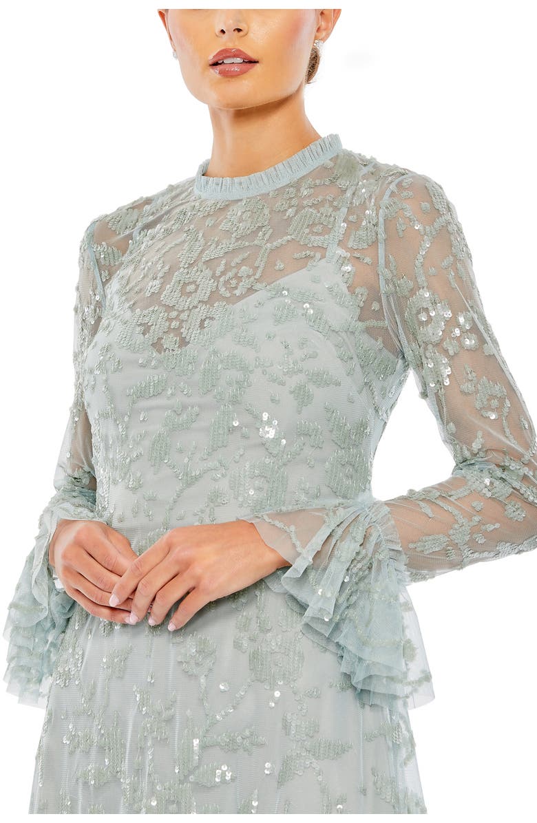 Mac Duggal Sequin Long Sleeve Mini Dress, Alternate, color, Seafoam