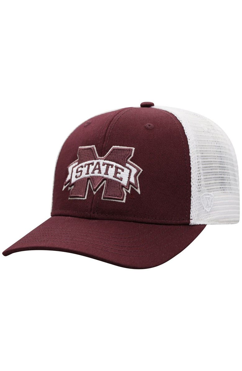 TOP OF THE WORLD Men's Top of the World Maroon/White Mississippi State Bulldogs Trucker Snapback Hat, Main, color, 