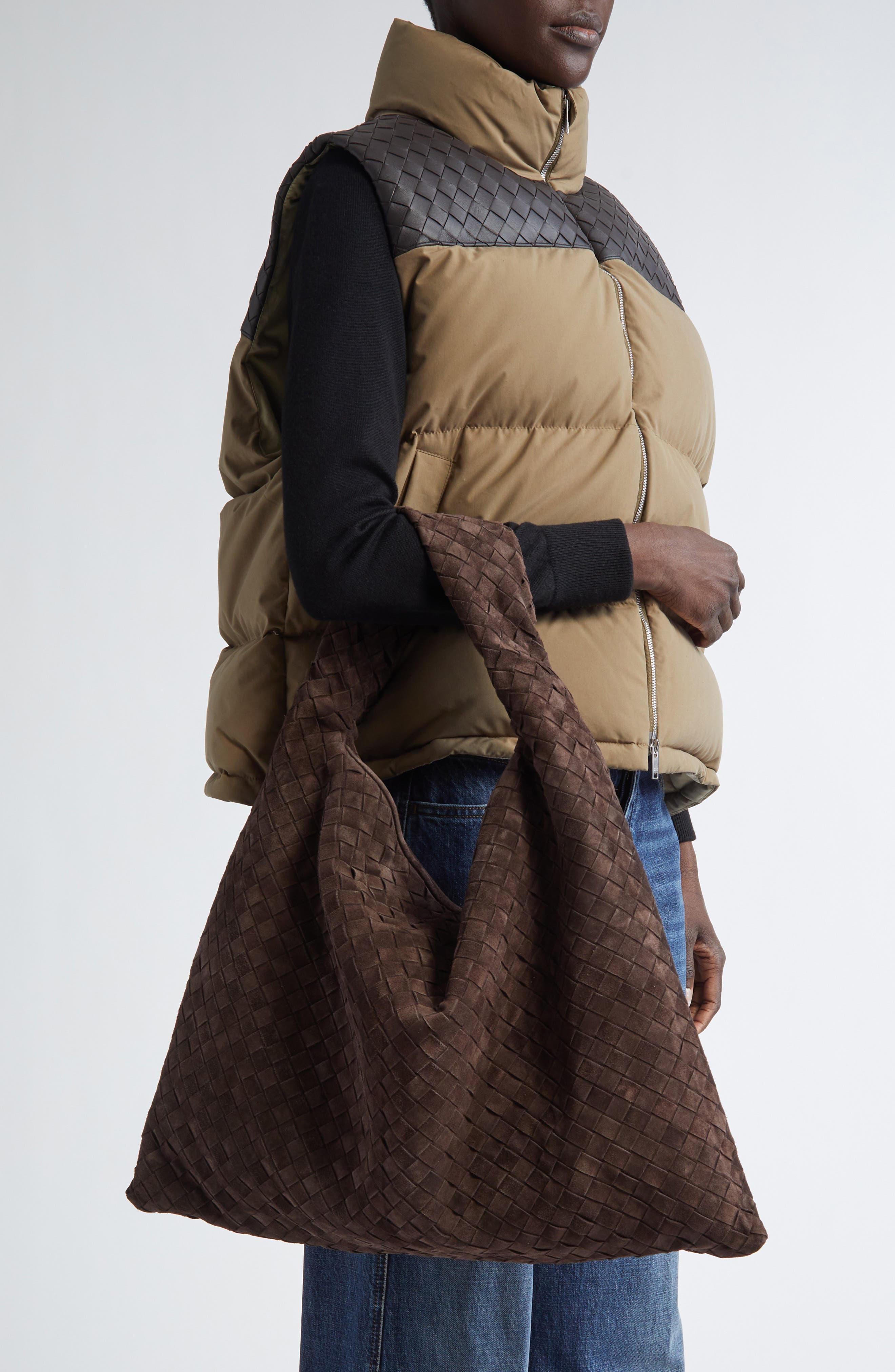 Bottega Veneta Large Hop Intrecciato Suede Hobo Bag, Alternate, color, 2190 Fondant-M Brass