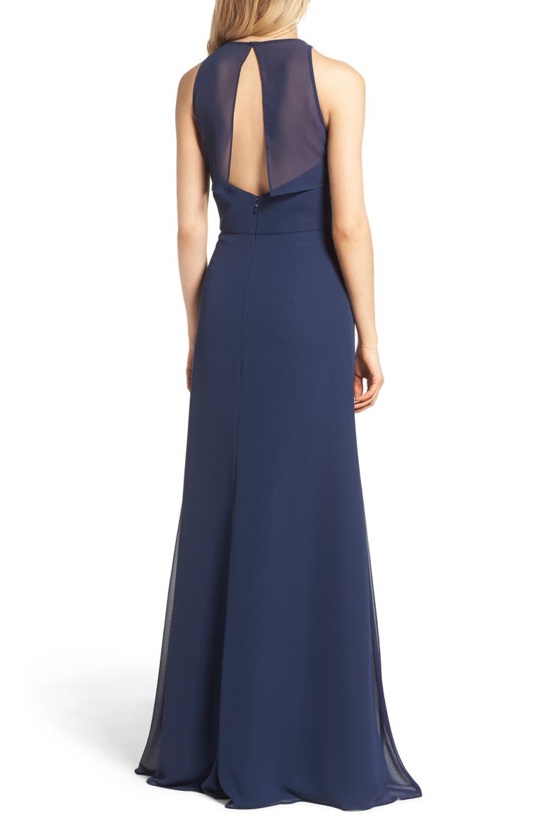 Crewneck Chiffon Gown, Alternate, color, INDIGO