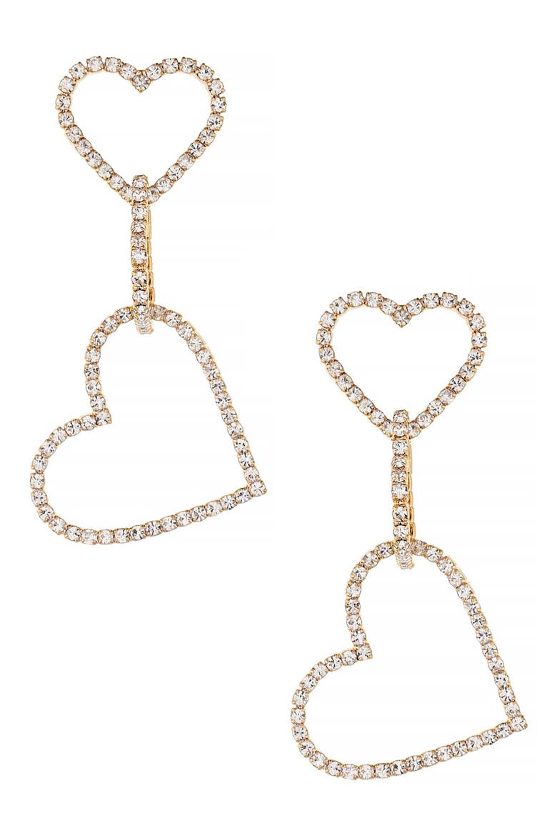 Triple Crystal Heart Drop Earrings, Main, color, GOLD