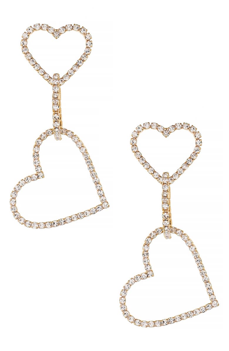 Ettika Triple Crystal Heart Drop Earrings, Main, color,
