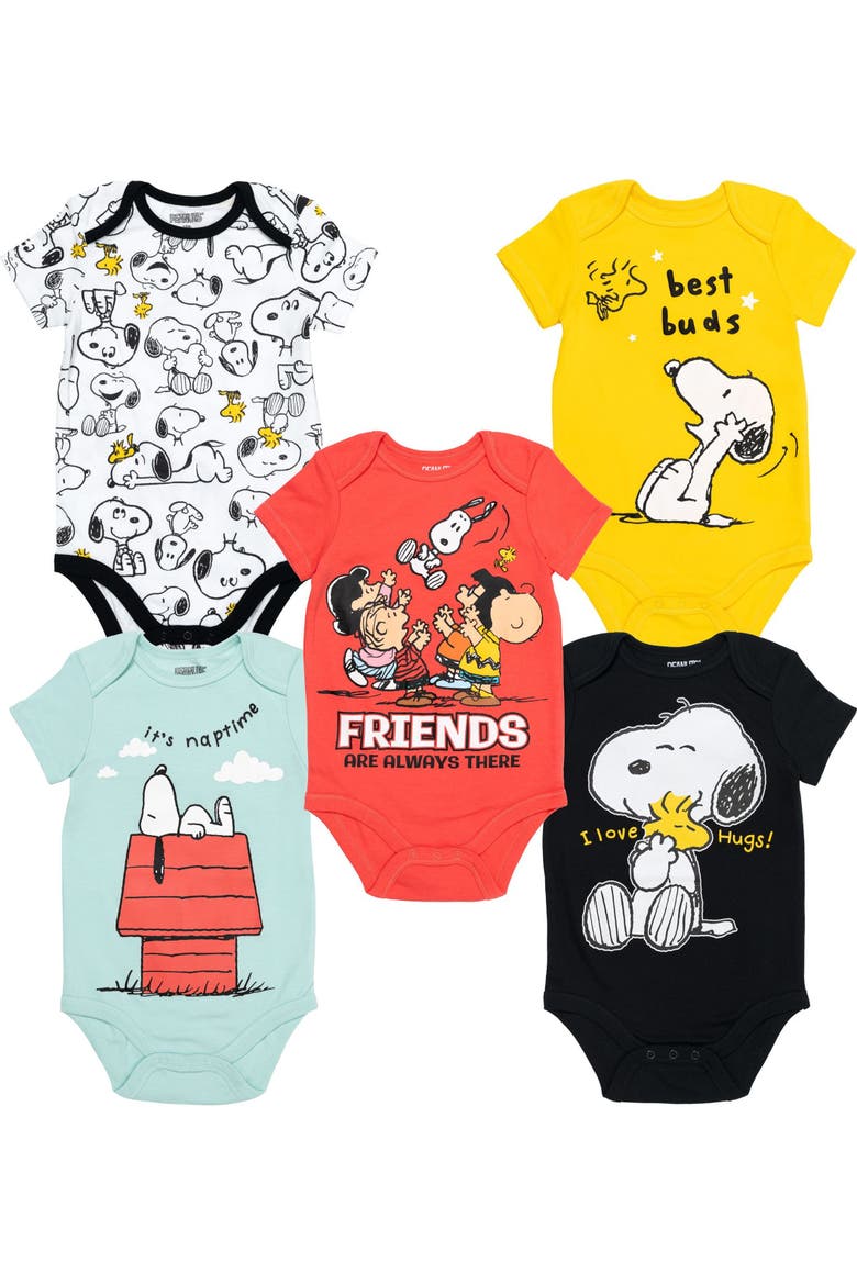 5-Pack Bodysuits, Main, color, Peanuts Assorted