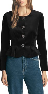 Boden Crystal Button Stretch Velvet Waisted Jacket