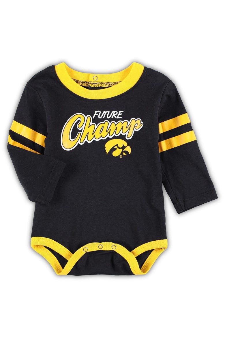 Newborn & Infant Black/Gold Iowa Hawkeyes Little Kicker Long Sleeve Bodysuit & Sweatpants Set, Alternate, color, Black