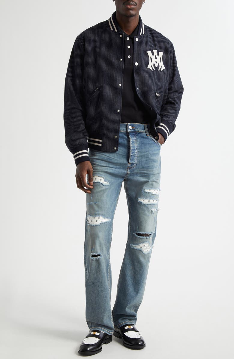 AMIRI Hollywood Pinstripe Wool Varsity Jacket, Alternate, color, 