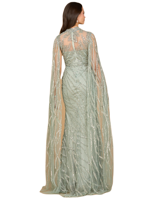 Lara New York High Neck Gown With Long Cape Sleeves
