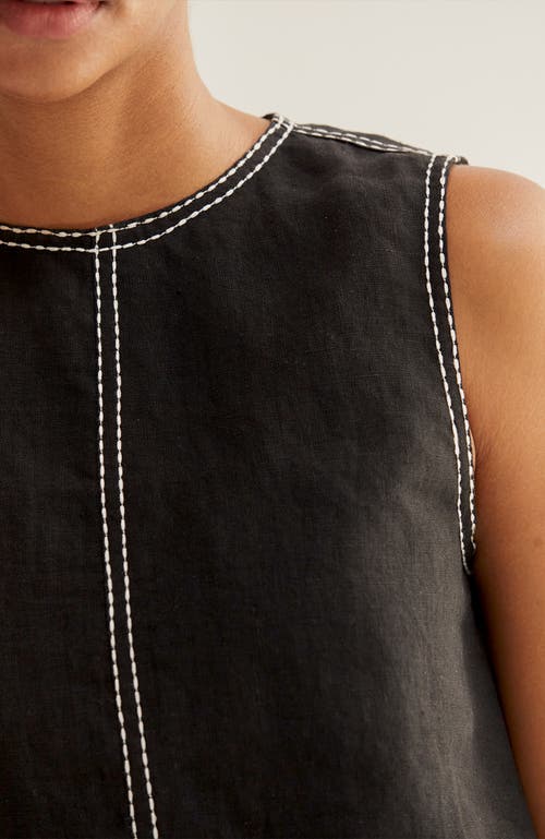 CRESCENT CRESCENT EMBROIDERED CONTRAST STITCH LINEN CROP TOP
