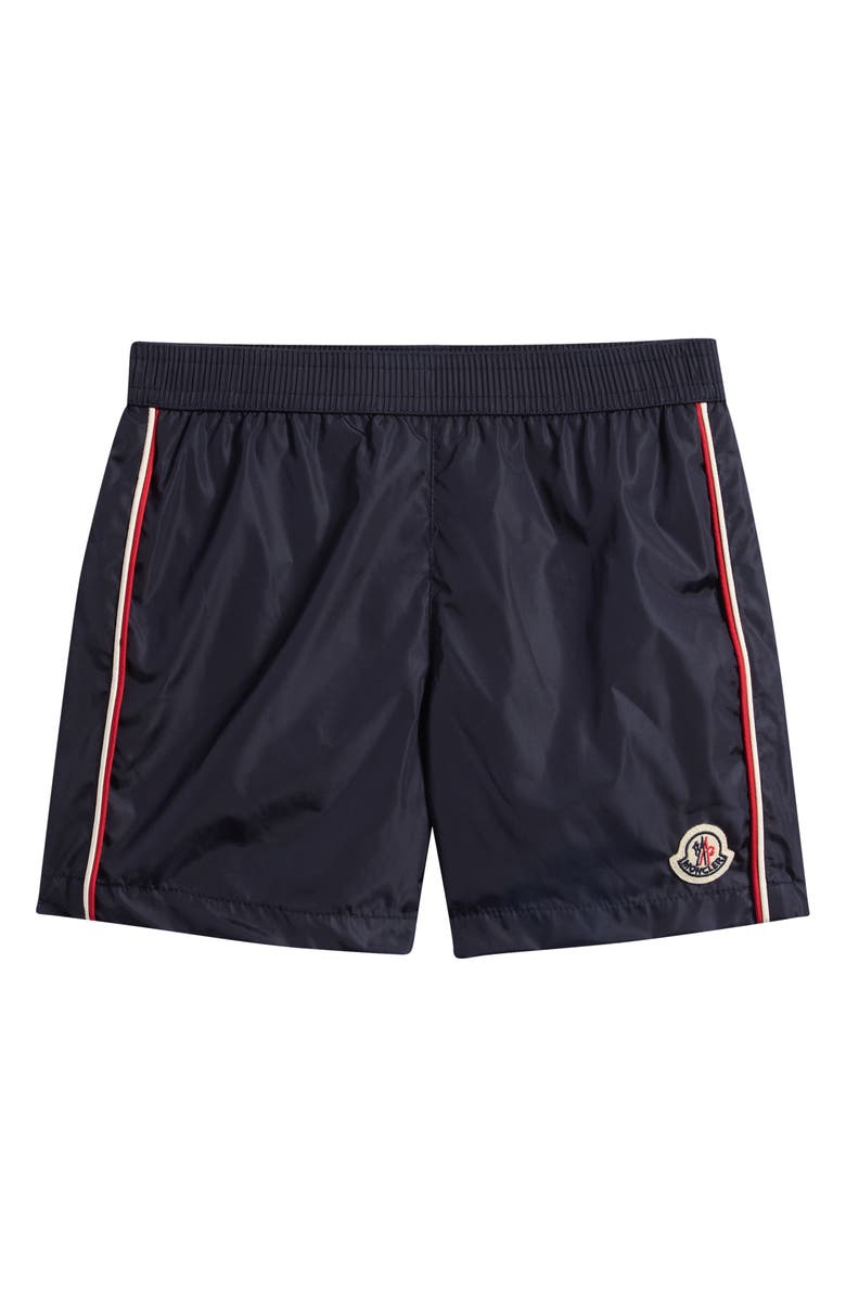 Moncler Kids' Tricolor Trim Swim Trunks, Main, color, Navy Blue