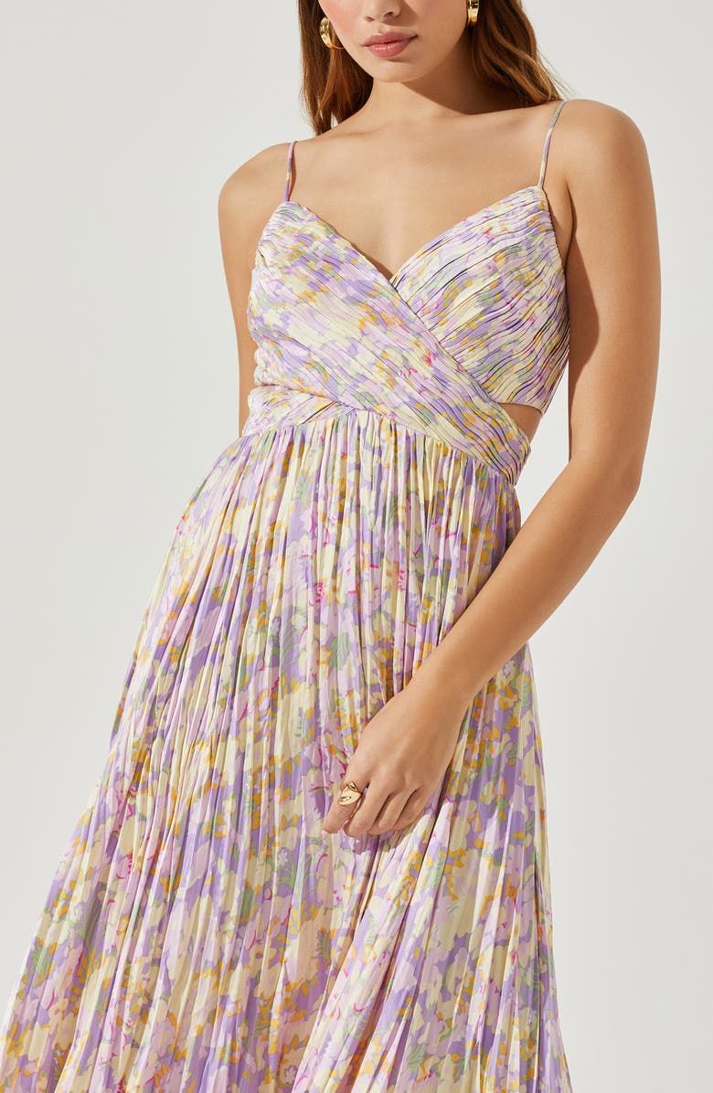 ASTR the Label Floral Plissé Crossover Cutout Midi Dress, Alternate, color, 