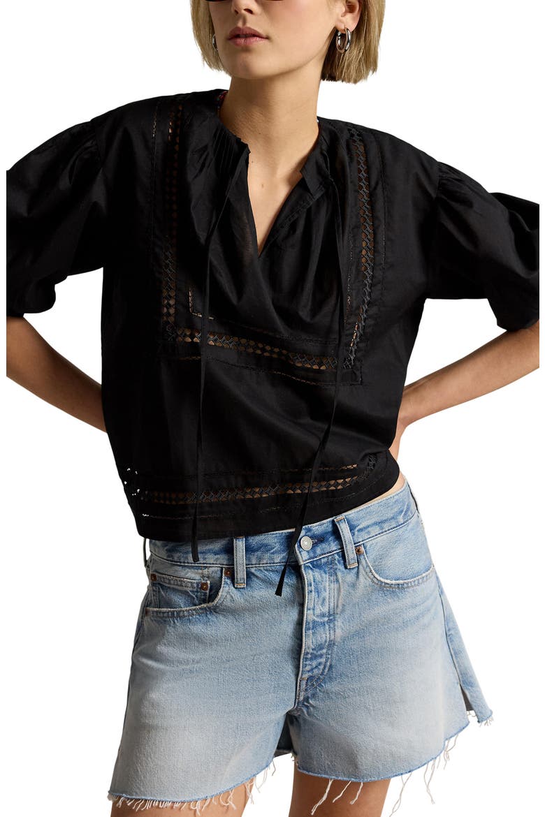 Lace Detail Cotton Top, Main, color, POLO BLACK