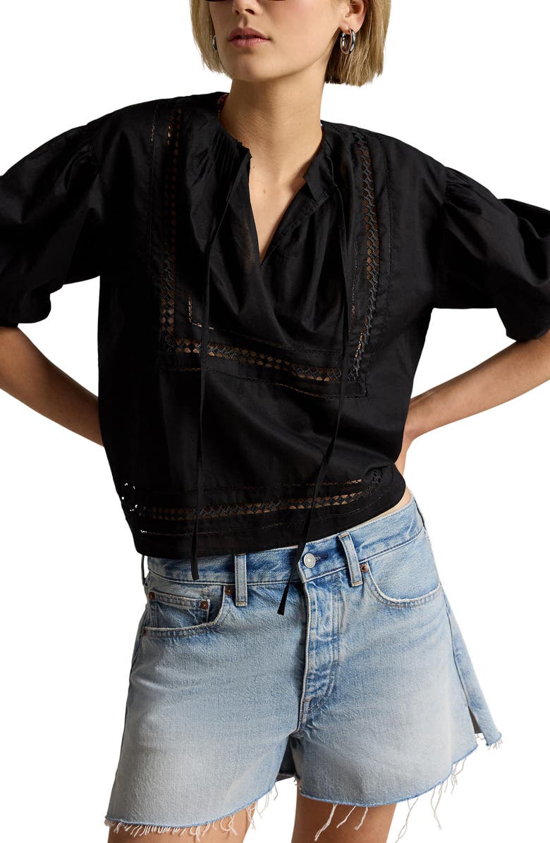 Polo Ralph Lauren Lace Detail Cotton Top, Main, color, Polo Black