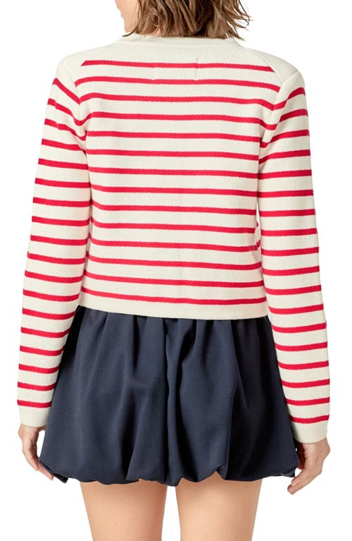 English Factory Stripe Cotton Cardigan In Off White/red