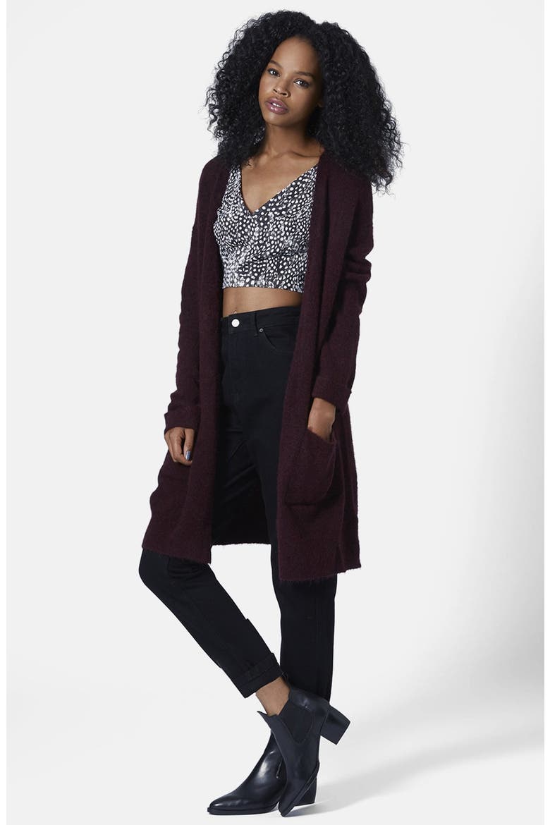 Slouchy Long Cardigan, Alternate, color, BERRY RED