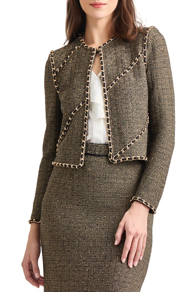 Chain Trim Boxy Metallic Jacket, Main, color, BLACK/ GOLD