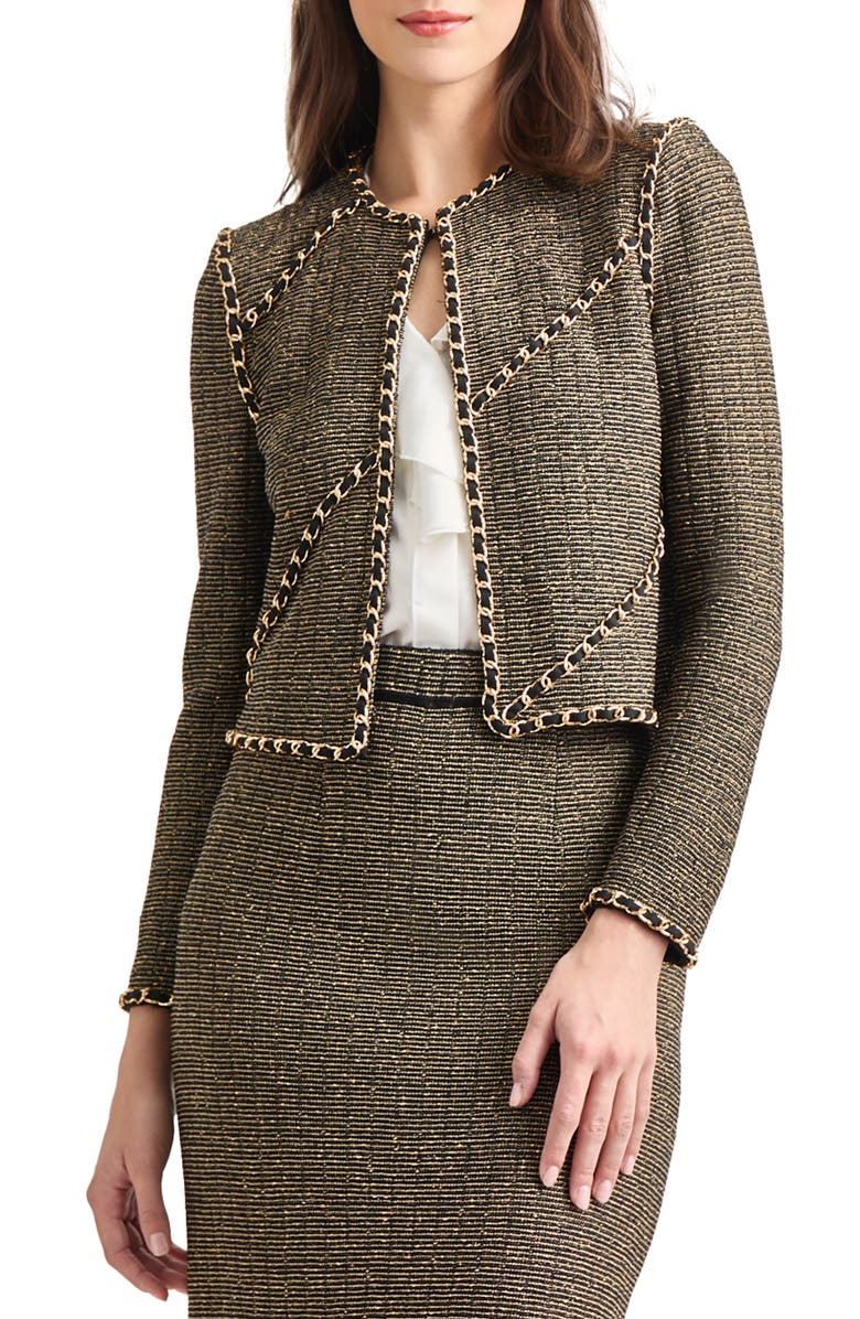 Misook Chain Trim Boxy Metallic Jacket, Main, color,