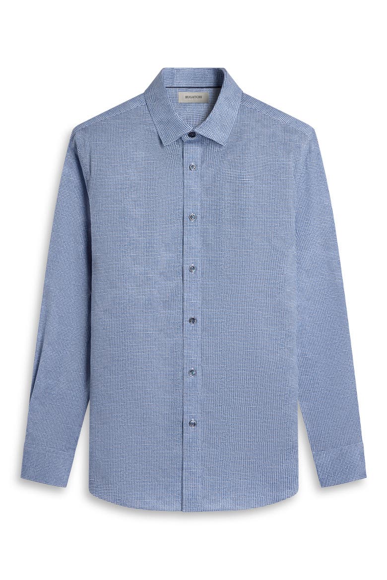 Julian Shaped Fit Houndstooth Cotton Button-Up Shirt, Alternate, color, CLASSIC BLUE