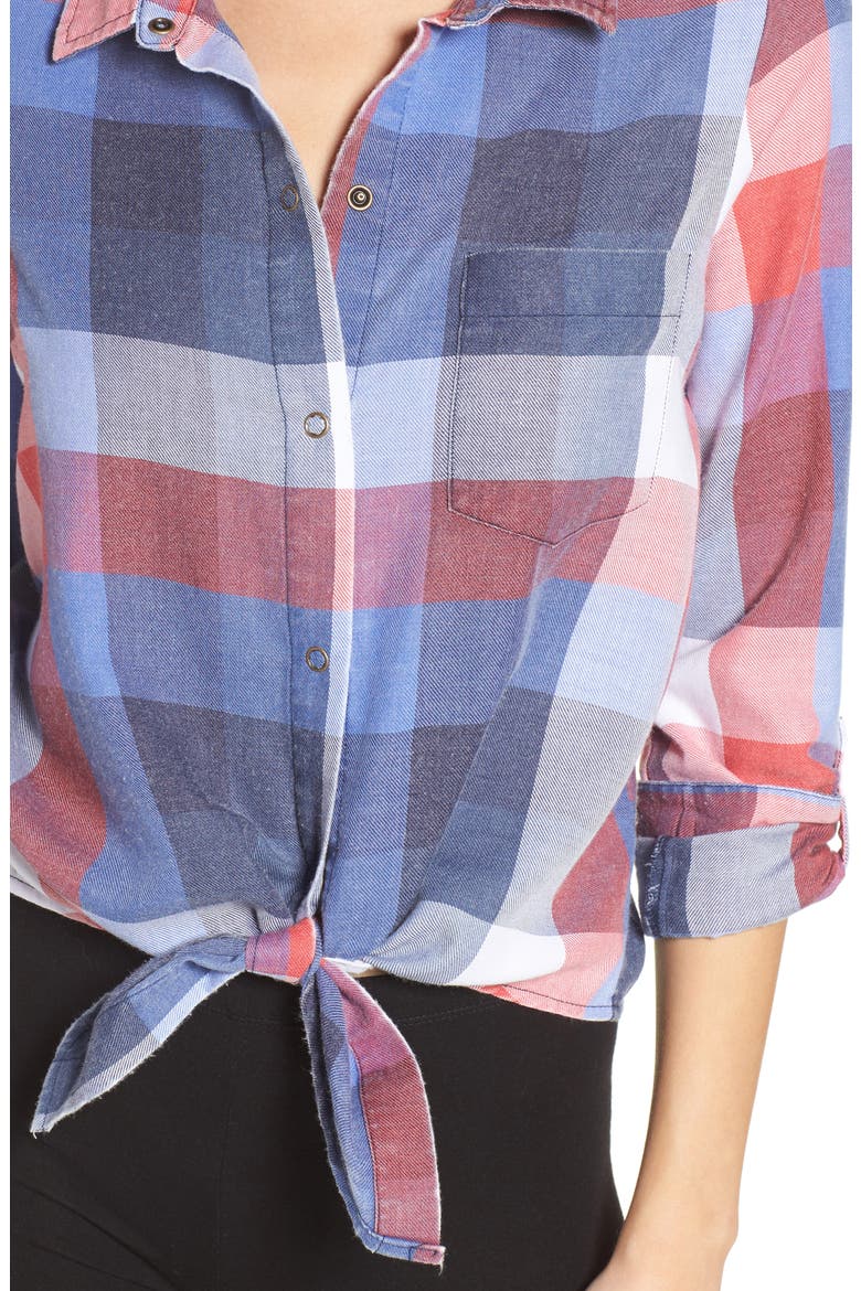 Tie Front Shirt, Alternate, color, NAVY DUSK MANDY MADRAS
