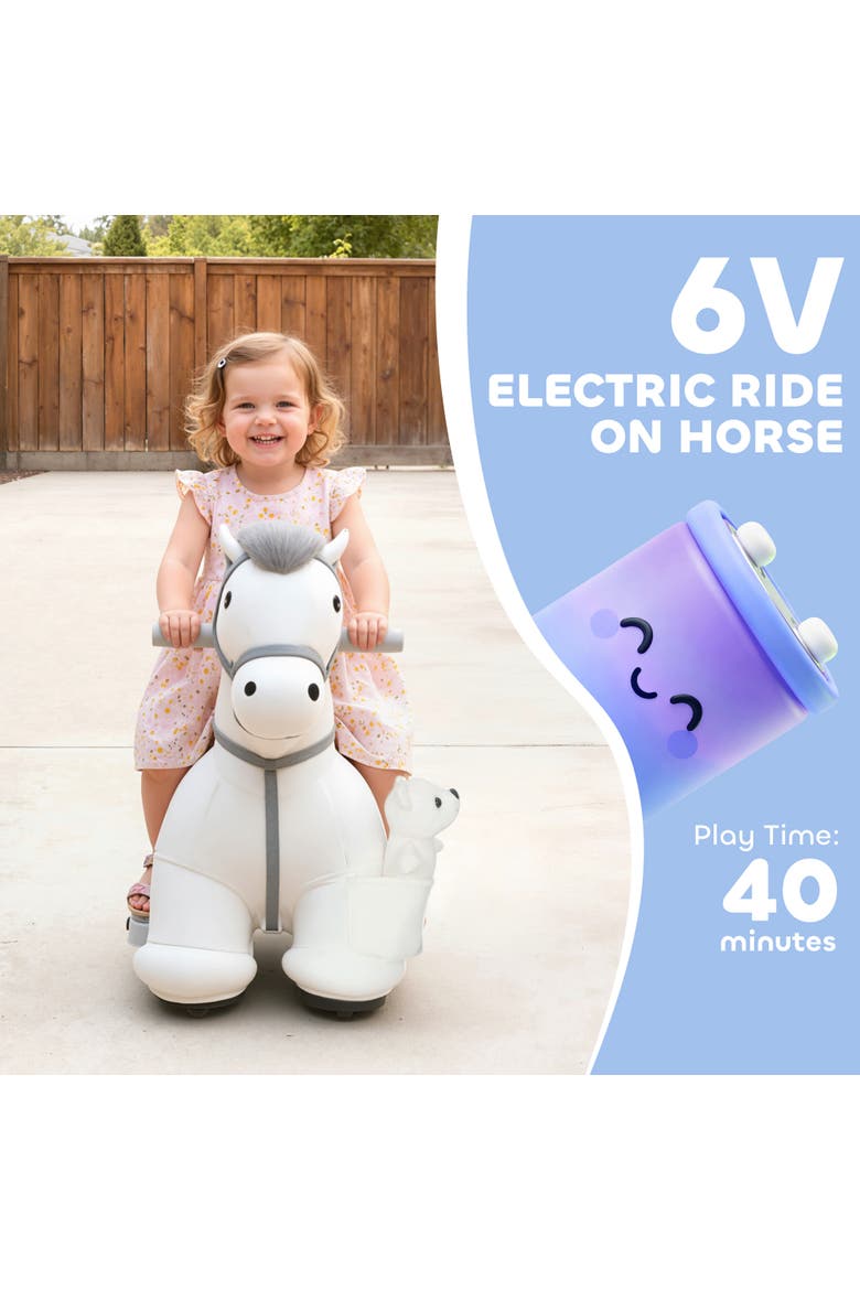 6V Kids Ride on Horse, Electric Riding Animal, Alternate, color, White