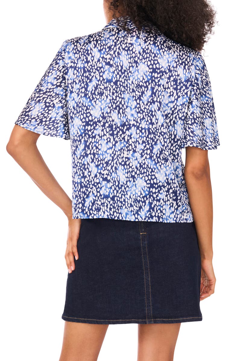 Vince Camuto Abstract Print Flutter Sleeve Button-Up Shirt, Alternate, color, Classic Navy