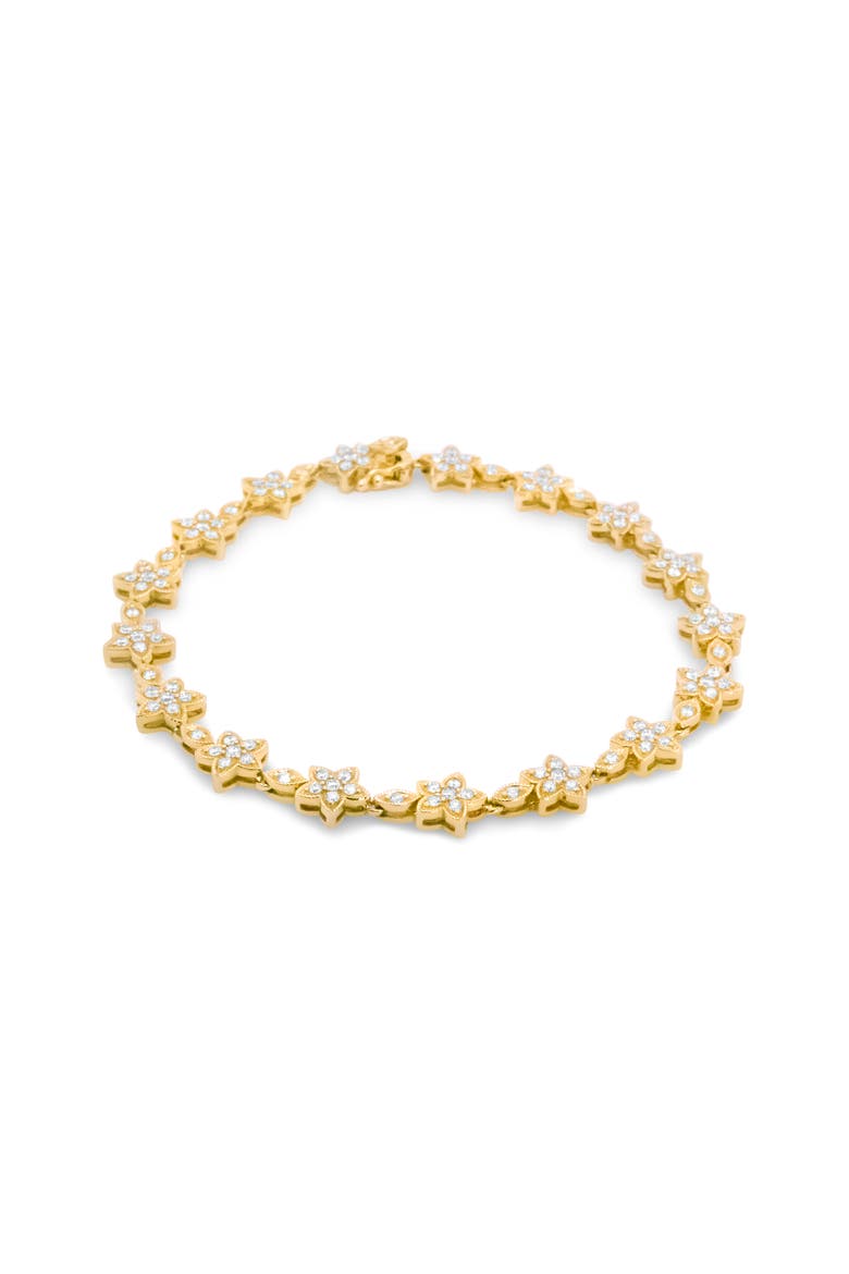 14K Gold 1 1/5 Cttw Round Diamond Floral Star-Shaped Link Bracelet, Alternate, color, Yellow