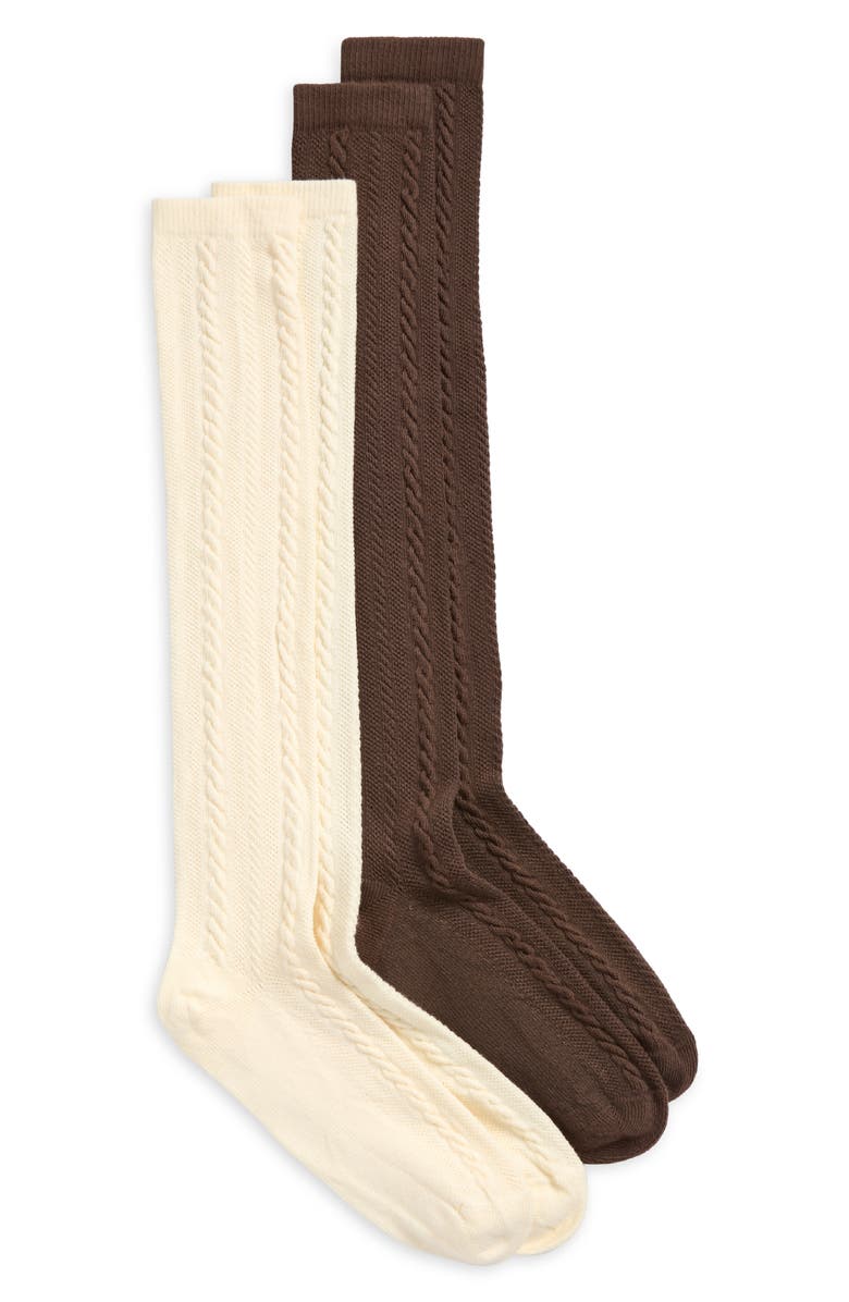 Hue Pack of 2 Cable Stitch Knee High Socks, Main, color, Ivory