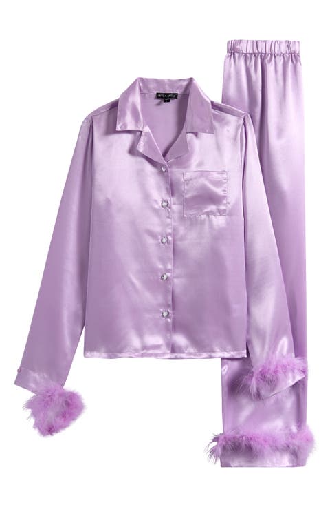 Kids' Faux Fur Trim Satin Pajamas (Big Kid)
