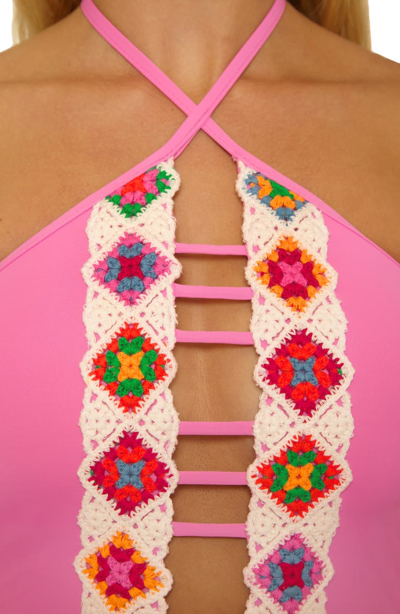 Isabella Rose Granny Squares Halter One-Piece Swimsuit, Alternate, color, Pinkie