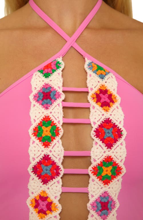 Isabella Rose Granny Squares Halter One-piece Swimsuit In Pink