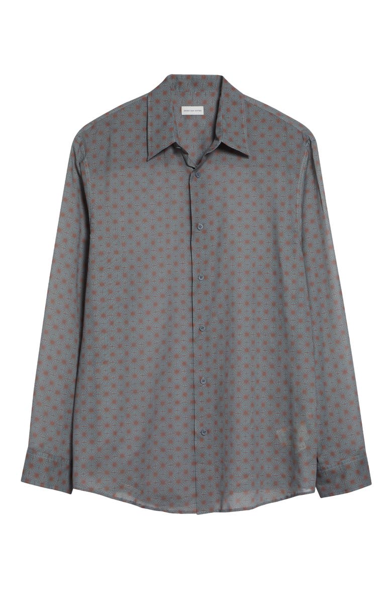 Caper Print Cotton Poplin Button-Up Shirt, Alternate, color, STEEL