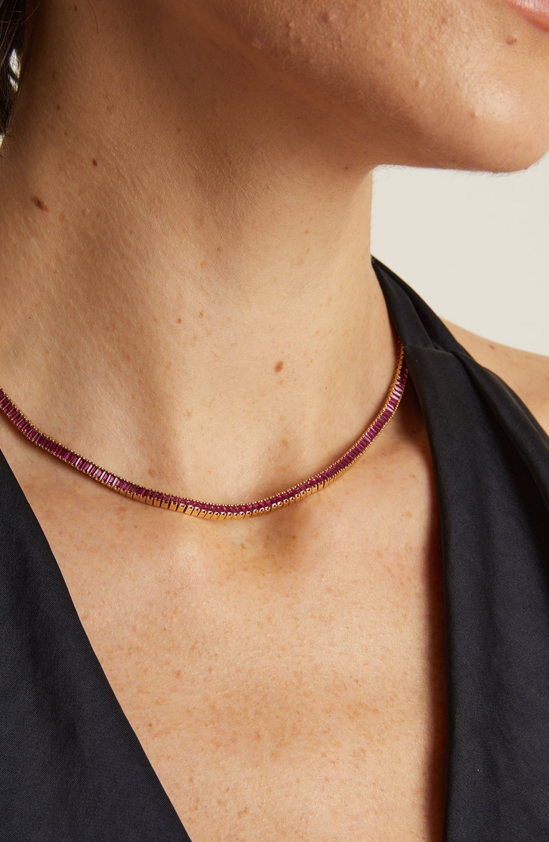 Aurate New York Lab Grown Red Ruby Baguette Tennis Necklace, Alternate, color, Red Ruby