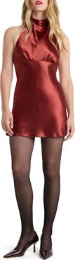 Bardot Kristina Mock Neck Satin Halter Minidress