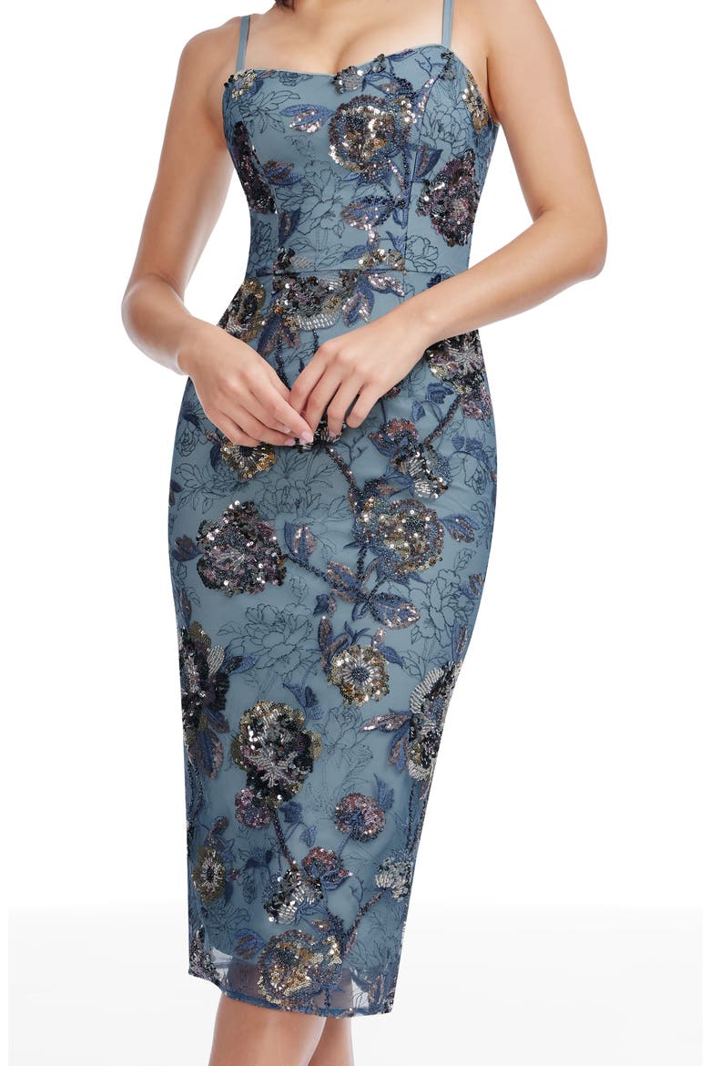 Blakely Floral Embroidery Midi Dress, Alternate, color, GRAPHITE BLUE MULTI