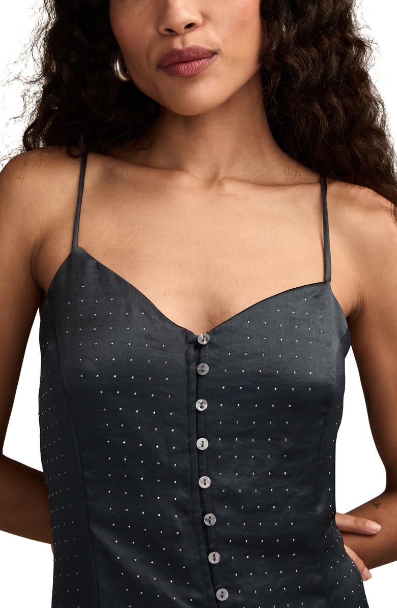 Lucky Brand Embellished Button-Up Midi Dress, Alternate, color, Blue