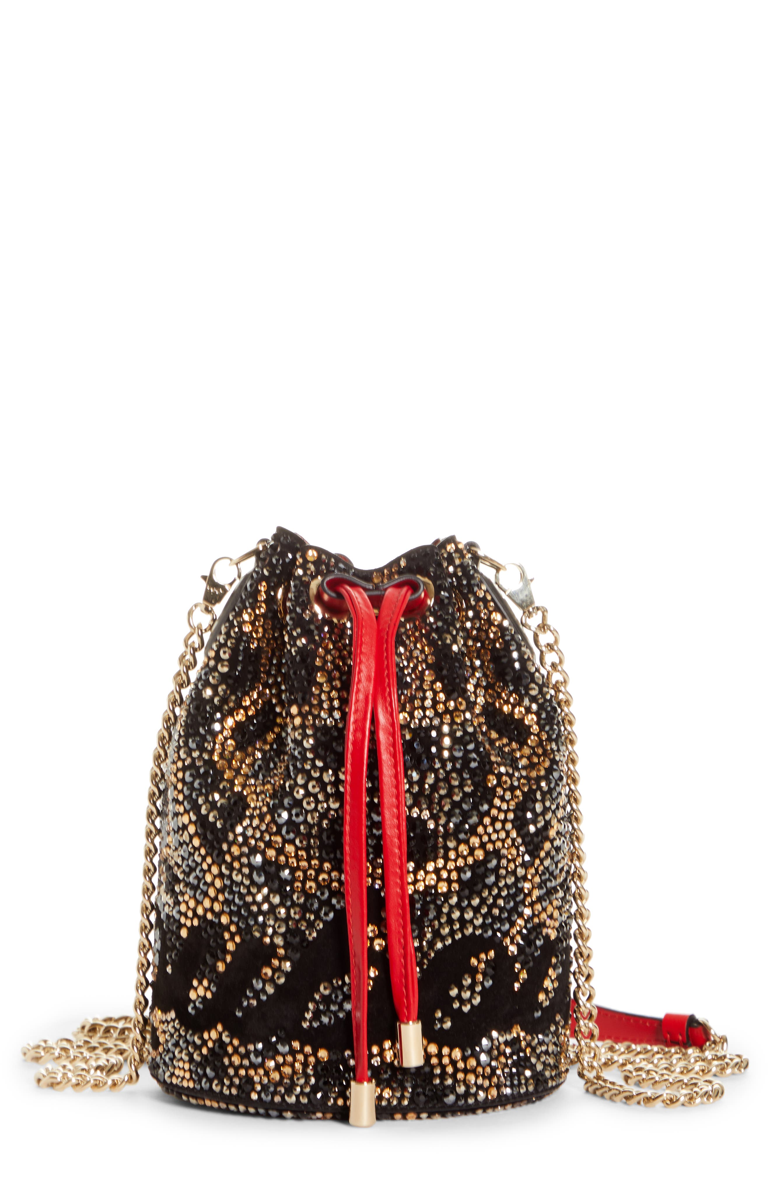 Christian Louboutin Marie Jane Crystal Leopard Print Bucket Bag, Main, color, 
