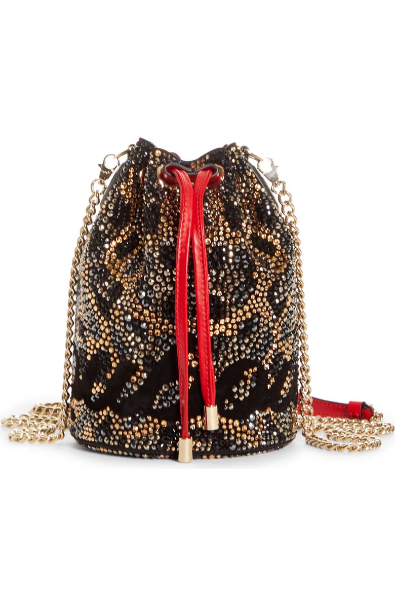Christian Louboutin Marie Jane Crystal Leopard Print Bucket Bag, Main, color,