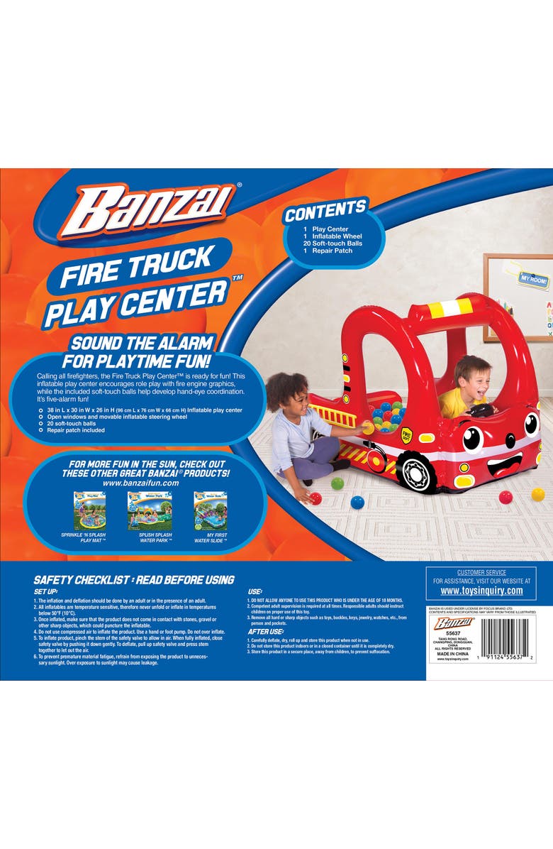 Banzai Rescue Fire Truck Play Center Inflatable Ball Pit Includes 20 Balls, Alternate, color, Multicolored