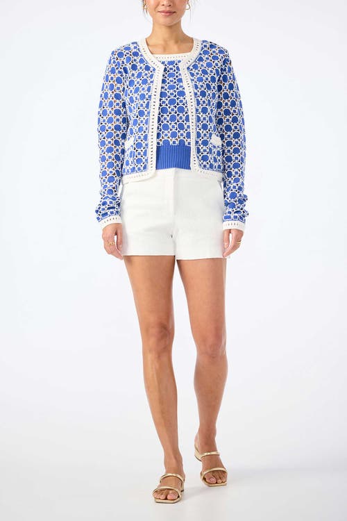 Trina Turk Sinai Geometric Knit Cardigan In Cobalt Cove/whitewash