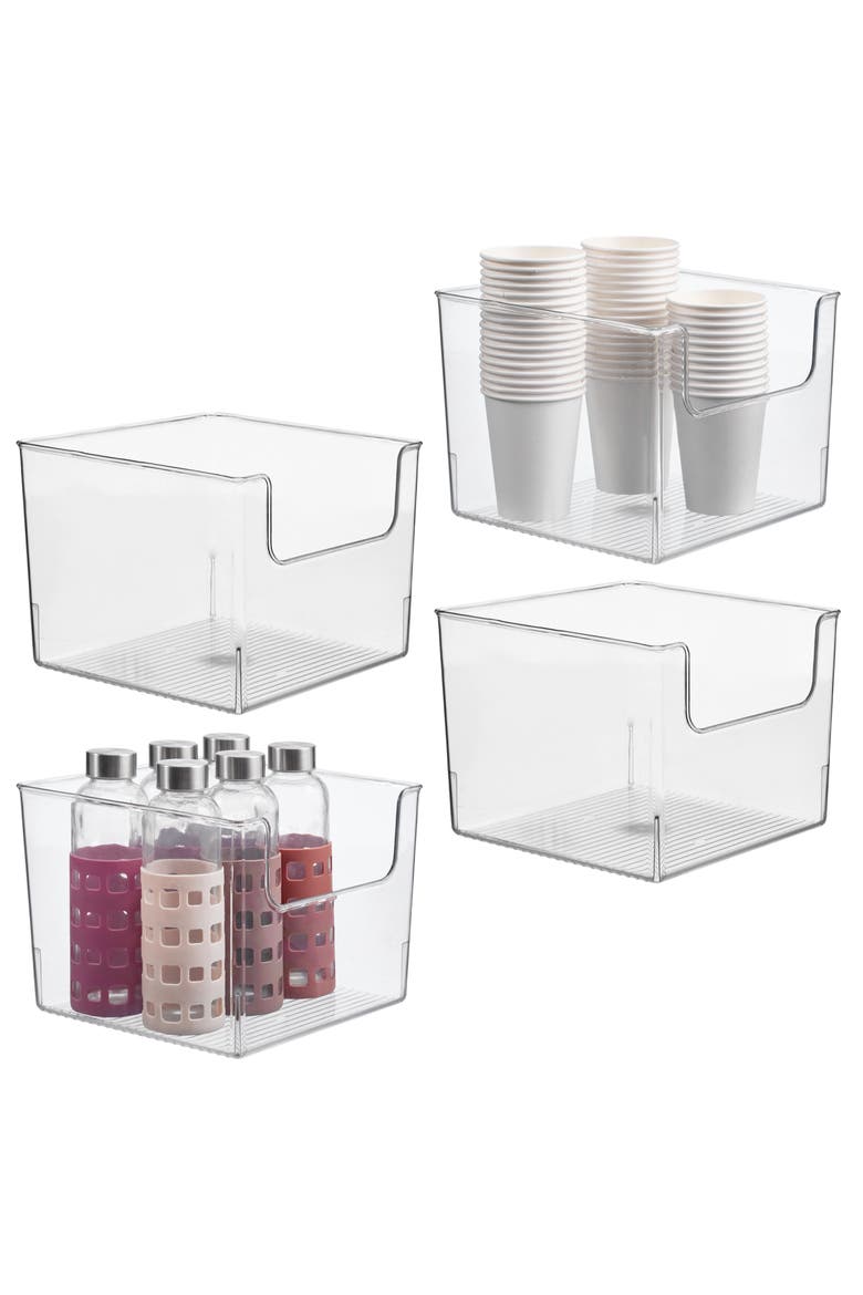 Open-Front Storage Bin for Kitchen, Pantry, Bathroom, Office, Set of 4, Clear, Made in USA, Main, color, Clear