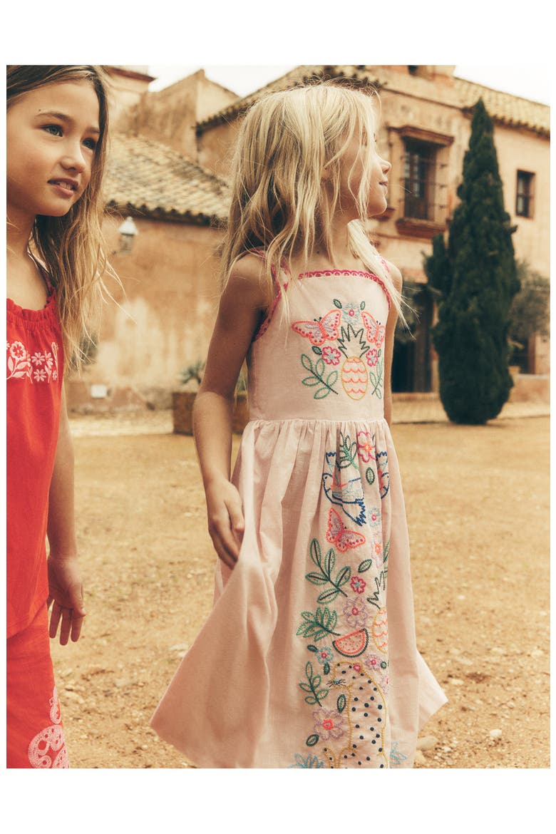 Kids' Embroidered Cotton Sundress, Alternate, color, PINK JUNGLE EMBROIDERY