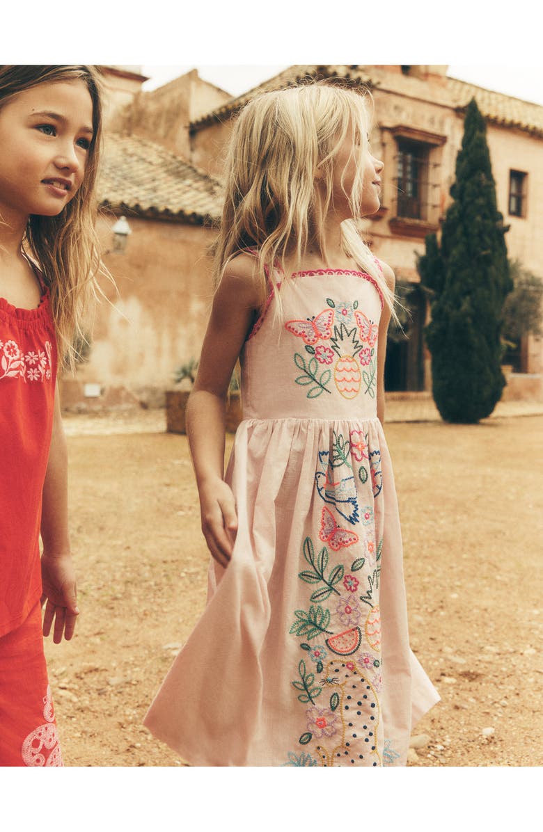 Mini Boden Kids' Embroidered Cotton Sundress, Alternate, color, Pink Jungle Embroidery
