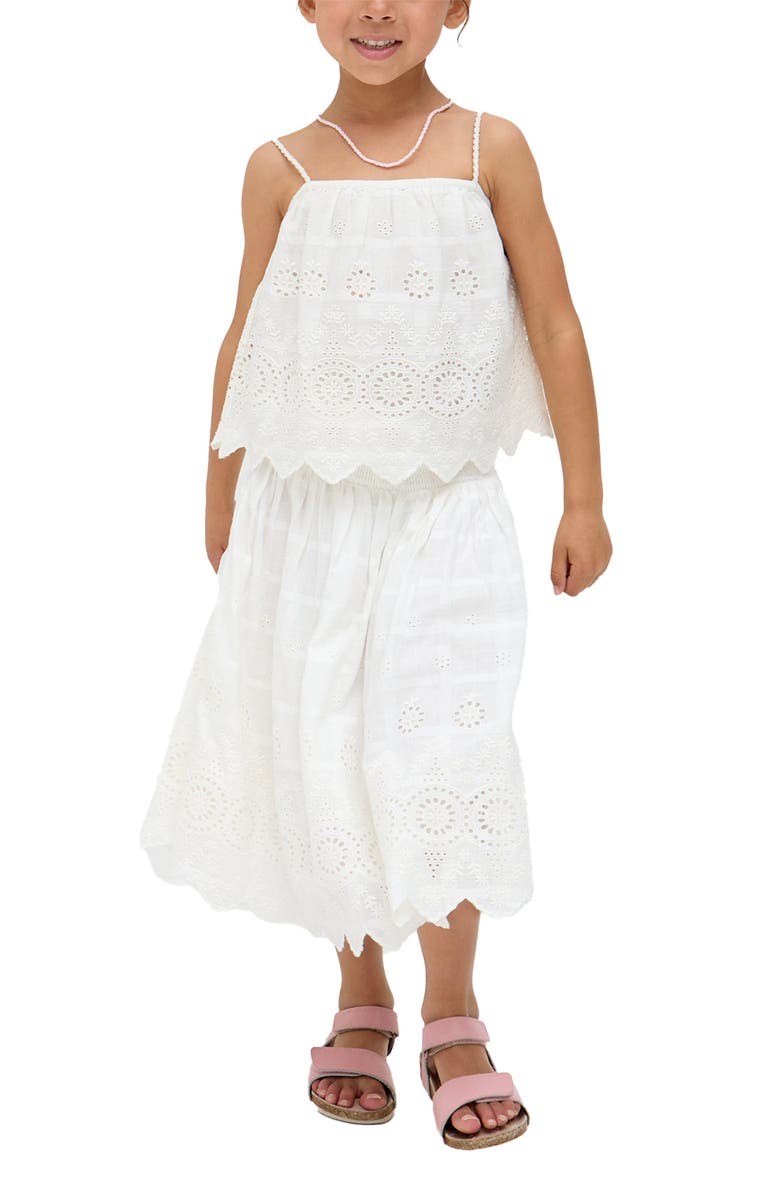 Raffya Kids Rufa Spaghetti Strap Windowpane Check Cami, Alternate, color, White