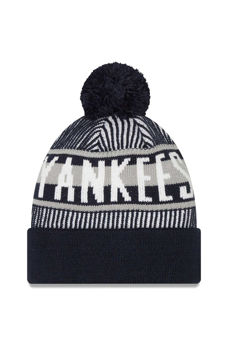 New Era Men's New Era Navy New York Yankees Striped Cuffed Knit Hat with Pom, Alternate, color, 
