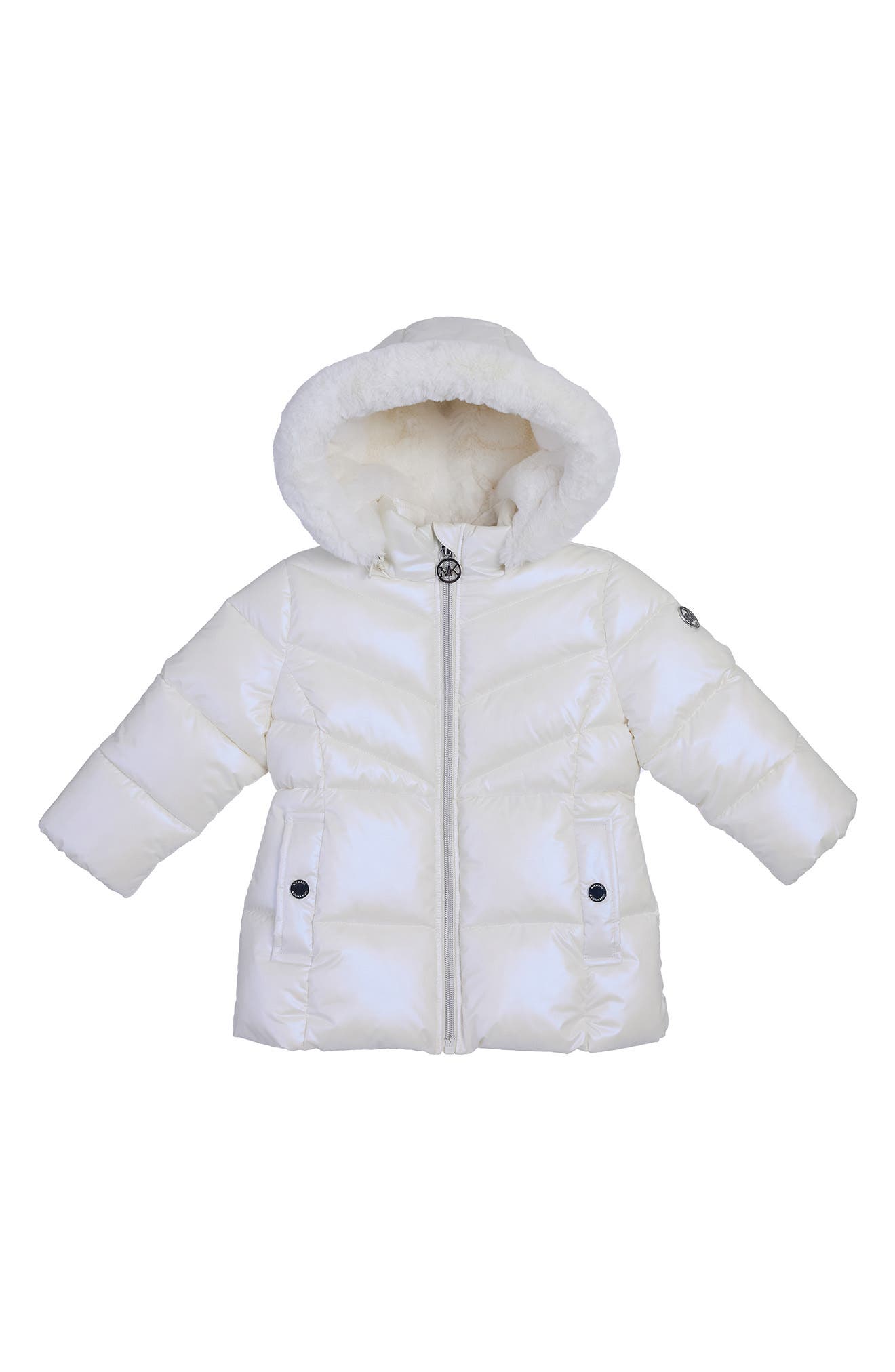 Michael Kors Iridescent Faux Fur Hooded Stadium Coat